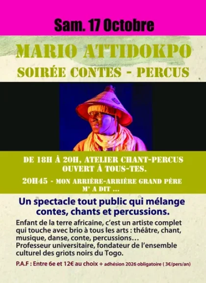 Contes et percussions avec Mario Attidokpo