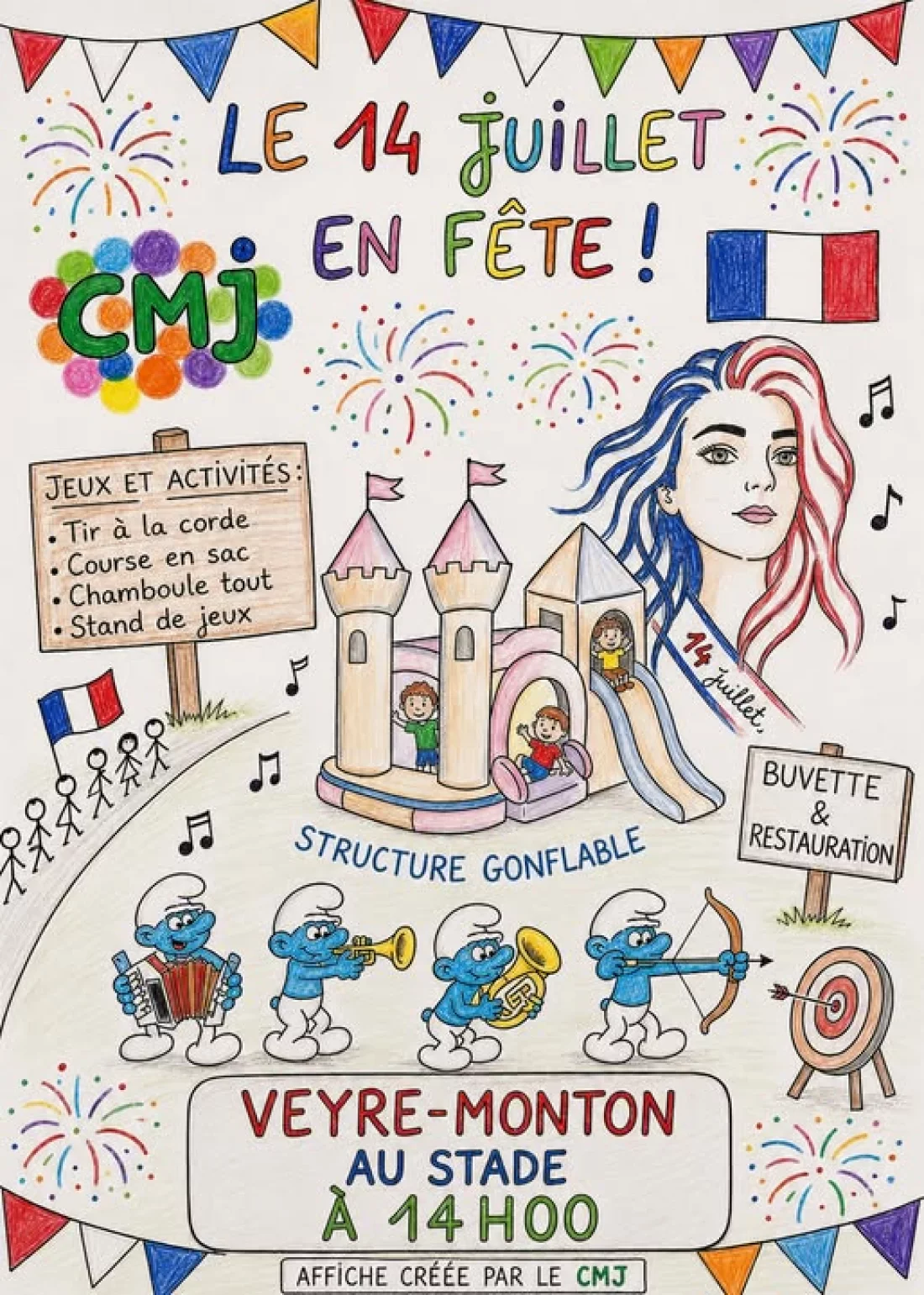 Affiche du 14 juillet en fête à Veyre-Monton