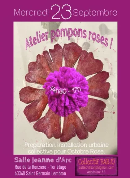 Atelier pompons roses – création collective pour Octobre Rose