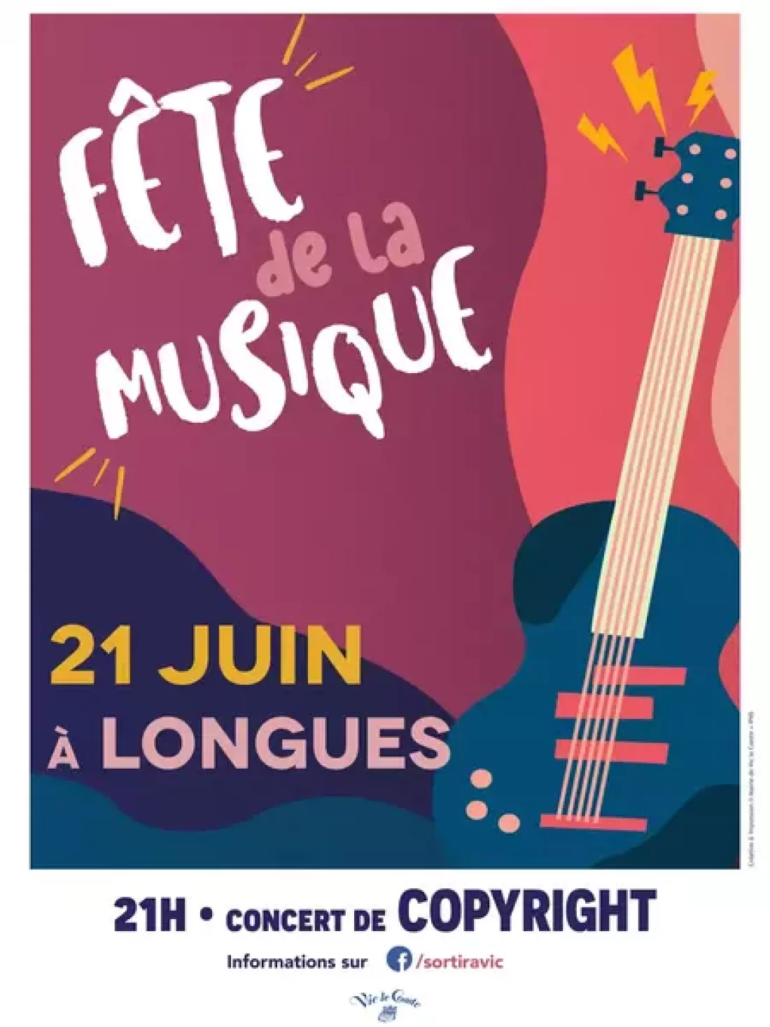 Affiche de la Fête de la Musique à Longues, concert de Copyright