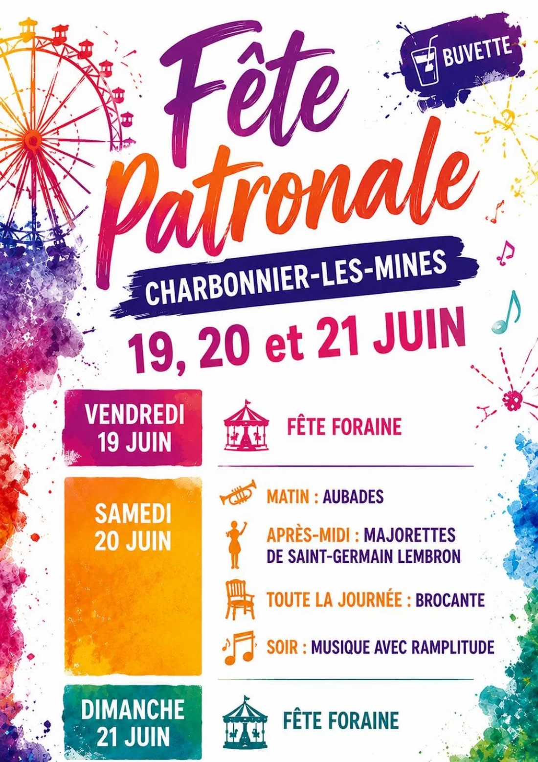 Affiche de la Fête Patronale de Charbonnier-les-Mines 2026