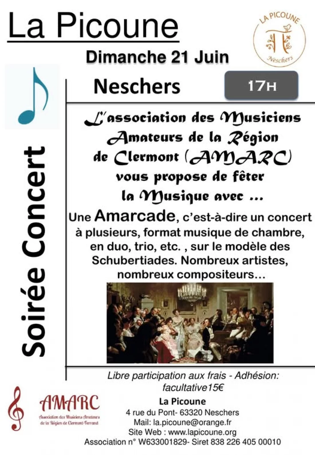 Affiche de la Soirée Concert Amarcade organisée par l'AMARC à La Picoune