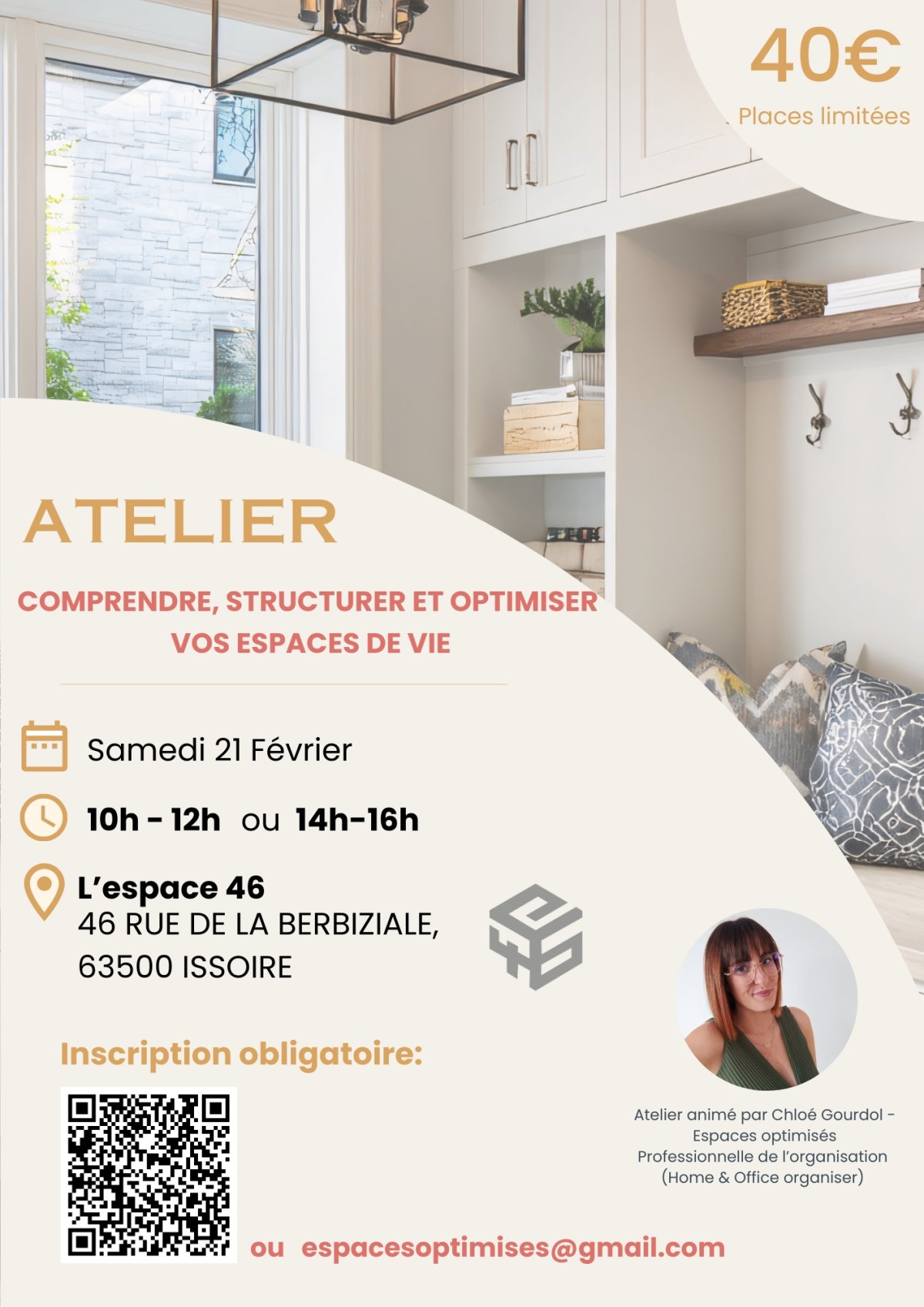 Affiche de l'événement : Atelier : comprendre, structurer et optimiser vos espaces de vie.