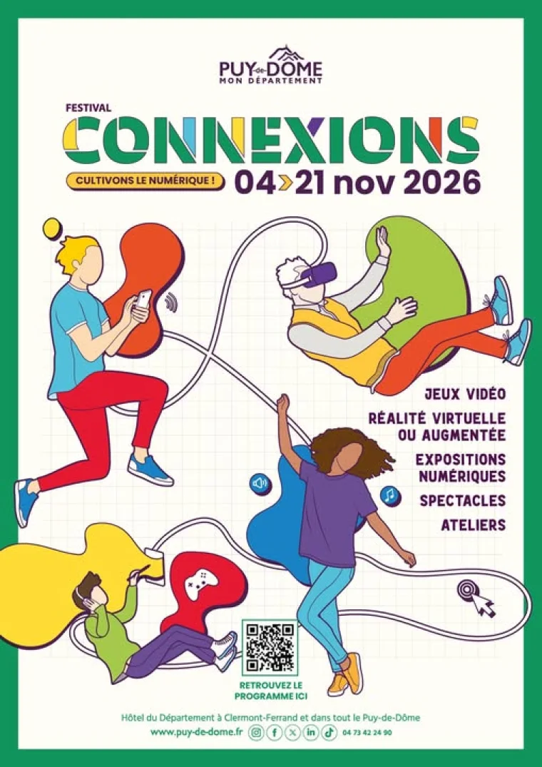 Affiche officielle du festival Connexions, du 4 au 21 novembre 2026 dans le Puy-de-Dôme