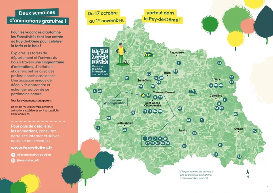 Carte des animations des Forestivités 2026 dans le Puy-de-Dôme