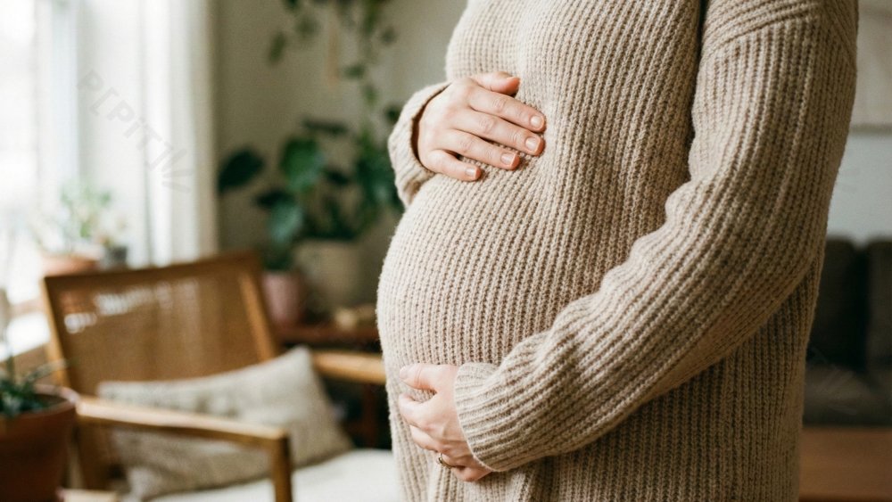 Maternité douce, mains sur le ventre